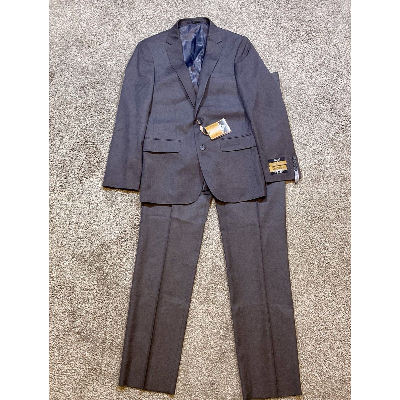 Bertolini 2pc Suit Jacket Size 38r Pants 46/40 Sport Coat Blazer Wool Silk Gray